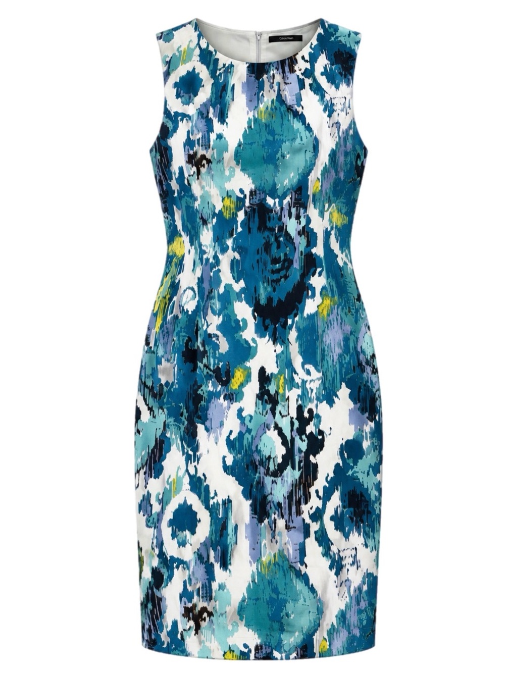 Tahari Teal Blue Abstract Print Sheath Dress